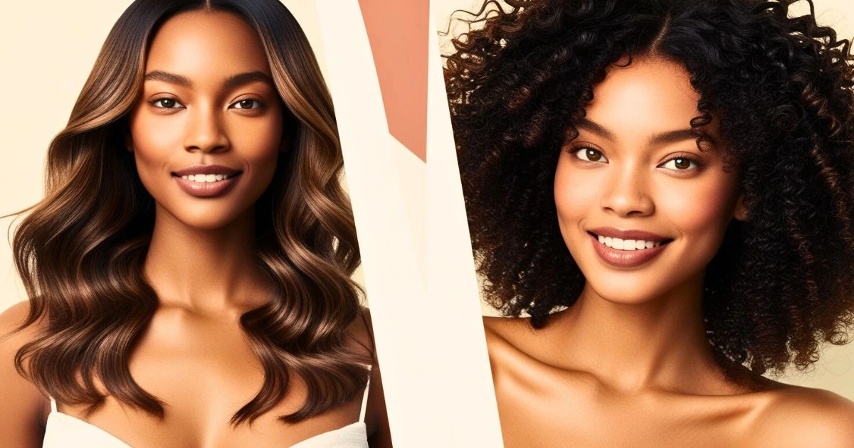 Side-by-side comparison of wavy or curly hair textures